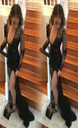 Fashion Sexy Black Ankara Prom Dress Cheap Plunging V Neck Long Sleeves Formal Evening Party Gown Custom Made Plus Size8089756