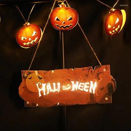 Decorative Figurines Halloween House Sign Atmosphere Night Light Pumpkin Lantern Wall Decoration Crafts Wooden Pendant Holiday Decorations