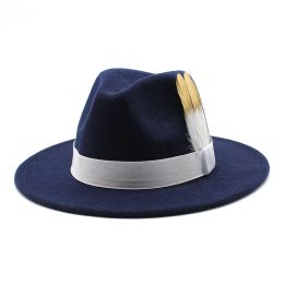 New Women Hats Solid Colour Camel Wide Brim Felt Fedoras Hats Wool Vintage Dress Formal Church Hat Fashionable Jazz Hats
