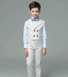 Suits Kids Vest Shirt Pants Bowtie 4PCS Formal Suit Boys Summer White Wedding Suit Child Photography Costume Teenager School Uniform