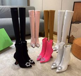 New Sexy Crystal Collar Over the Knee Thigh High Boots Women Pointy Pink Black Suede Cup High Heels Long Boots Party Shoes Woman1772065