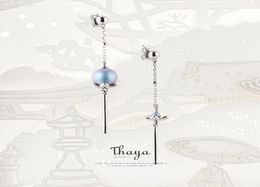 Thaya Chinese Style Asymmetry Blue Lotus Jewelry 925 Silver Earrings Original Design For Women Special Fine Jewelry CX2006245785682