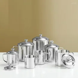 Mugs 304 Stainless Steel Water Cup Thickened With Cover Student Children's Drinking Handle