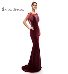 Burgundy In Stock Memaid Prom Evening Dress Party Gown Beading Sexy Formal Pageant Custom Velvet Boutique Occasion 54002159356
