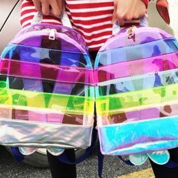 Storage Bags PU Leather Transparent Clear Children Backpack Bag School For Teen Girls Rucksack Kawaii Holographic