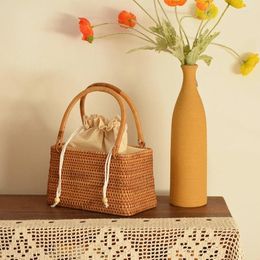 Storage Bags 2024 Summer Weave Rattan Handbag For Women Design Straw Female Casual Bohemia Wicker Beach Shopper Purses