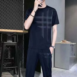 Mens Clothing Jogging Pants Sets 5xl T Shirt Man Gym Tracksuit Smooth Top Black Sports Suits Cotton Essential Korean Style Xl 240429