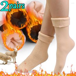 Women Socks 2pairs Winter Stockings And Warm Thermal Snow Boots Floor Soft Velvet Sleep Solid Color Cashmere