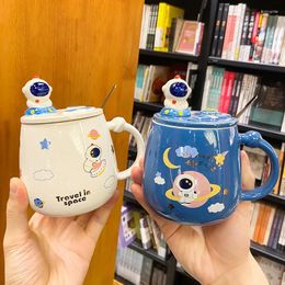 Mugs Cute Cartoon Planet Mug With Cover Original Coffee Cups Cup Of Beautiful Tea Drinkware Beer Funny