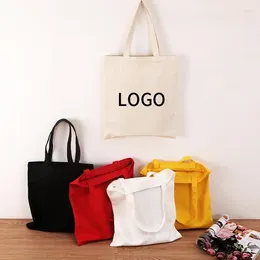 Shopping Bags 100Pcs Promotional Personalised Blank Plain Cotton Canvas Reusable Tote With Custom Printed