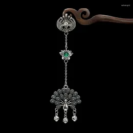Brooches Imitation Hetian Jade Peacock Open-Screen Cheongsam Overlapping-Weight Chinese Style Tassel Pendant Classical Antique