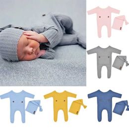 Clothing Sets 2 pieces/set baby hat jumpsuit newborn photography props knitted jumpsuit long tail hat set baby photography clothing setL2405