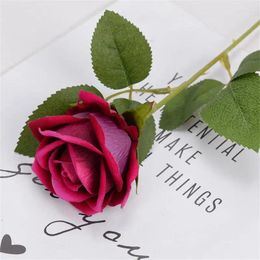 Decorative Flowers Wedding Supplies Real Touch Velvet Rose Valentine's Day Gift Lifelike For Home El Party Flannel Roses Decoration