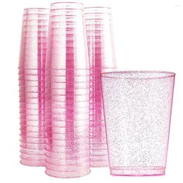 Disposable Cups Straws 12 Oz Cup Transparent Golden Pink Glitter Plastic Retro Glass Wedding Banquet Birthday Party Tableware Supplies