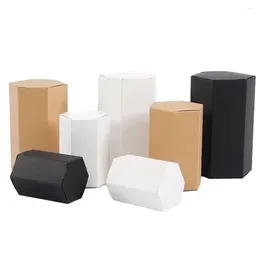Gift Wrap 5PCS Kraft Paper Hexagonal Box White Cardboard Black Packaging For Party Candy Tea Mini
