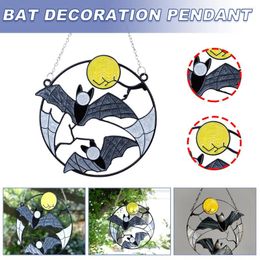 Decorative Figurines Stained Glass Suncatcher Bat Moon Hanging Decor Window Wall Ornament Home Garden Yards Living Room Decoration Party