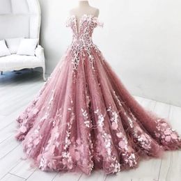 Princess 2021 Prom Dresses Long Off The Shoulder Appliques Lace Evening Gowns Sweet 16 Quinceanera Vestidos Custom Made Bridal Guest Dr 274Q