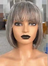 Salt and pepper lace wigs with bang frontal gray human hair wigs glueless silver grey closure wigs 4x4 about 14day custom