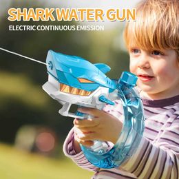 Gun Toys Sand Play Water Fun 2024 Summer New Electric Water Gun Adult and Children Shark Automatic Spray Gun Toy High Pressure Water Gun Outdoor Toy GiftsL2405