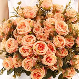 Decorative Flowers Rose Pink Silk Peony Artificial Bouquet 6 Big Head Fake For Home Wedding Decoration Indoor Faux