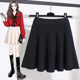 Skirts AUtumn Winter Vintage Knit Medium Mini Women Hight Waist Large Size 4XL Velvet Black Curry Apricot Korean Style Clothes