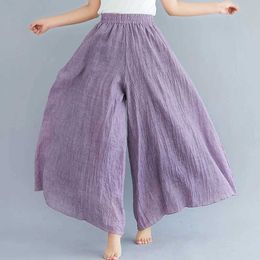 Women's Pants Capris Wide Leg Linen Pants Women Traditional Chinese Clothing Tai Chi Trousers Cotton Solid Color Leisure Chinese Trousers 10395 Y240509