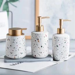 Liquid Soap Dispenser Household Ceramic Push-Type Lotion Bottle Three-Piece Hand Sanitizer Disinfectant Storage Bathroom Supplie