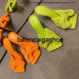 Botteg Venetas Bvs bottegaa shoes towel cloth 2024 new one word butterfly dew toe high heel sandals women wear strange fruit green sexy summer