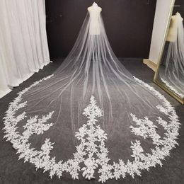 Bridal Veils Luxury 4 Metres Long Lace Wedding Veil With Comb White Ivory High Quality Bride Headpieces Accessories 2022 2609