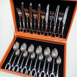 Designer Dinnerware Sets 24-peces Knives Forks and Spoons Sets with Logo Silvery and Golden Colours
