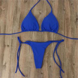 2024 Sexy Solid Mirco Bikini Sets Women Tie Side G-string Thong Swimsuit Female Bandage Bathing Suit Brazlian Swimwear Biquini ggitys GLWC