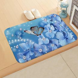 Bath Mats Flannel Blue Butterfly Absorbent Pad Hallway Kitchen Polyester Fiber Durable High Quality Living Bathroom Brand