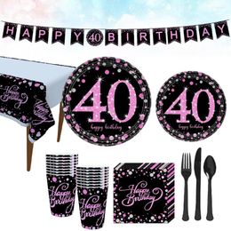 Disposable Dinnerware 114pcs Decorative Banner Setative Set Party In 1 Black Silver And Pink Theme Bunting Table Cloth