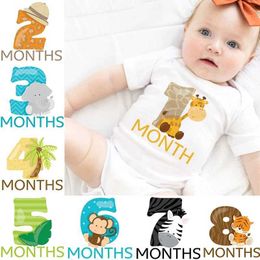 Rompers Monthly milestone baby growth tight fitting clothing cute animals 1-12 months a baby shower gift monthly pictures monthly jumpsuitsL2405