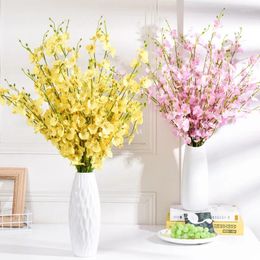 Decorative Flowers 50cm Yellow Dancing Orchid Artificial Phalaenopsis Simulation Flower For Home Living Room Wedding Decoration