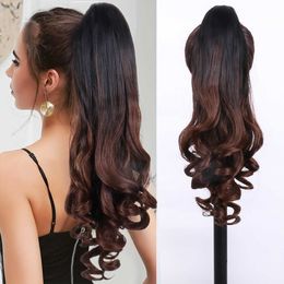 Party wig gradient Colour womens long curly hair with large waves invisible grip style high ponytail braid