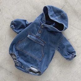 Clothing Sets Spring and Autumn Newborn Baby Boys and Girls Denim Hoodies Clothing Boys and Girls Long sleeved jumpsuitsL240513