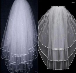 Bridal Veils Accessories White And Beige Double Layers Handmade Pearl Wedding With Comb