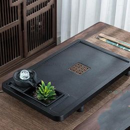 Tea Trays Designed Kitchen Black Tray For Decoration Gongfu Table Luxury Serving Chinese Bandeja Dish Drainer AB50TP