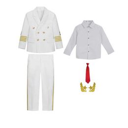 Suits Boys Pilot Cos Play Uniform Kids Jakcet Pants Tie 3P Performance Suit Children Photograph Dress Teenagers Stage Show Costume