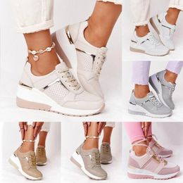 Casual Shoes Sneakers For Women Clearance 2024 Ladies Summer Fashion Leather Lace Up Round Head Breathable Thick Women'S Sports On Sale