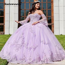 Lavender кружевное платье с мячом из бисера, платья quinceanera, горя