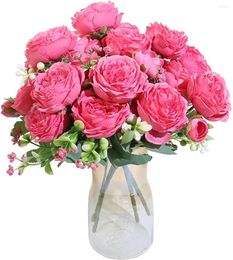 Decorative Flowers Pink Silk Peony Artificial Rose Wedding Home DIY Decor High Quality Big Bouquet Scrapbooking Craft White Fake Flower