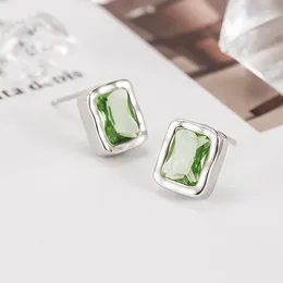 Stud Earrings Sterling Silver Color Green Square Zircon Ear-Sticks Women's Fashion Jewelry