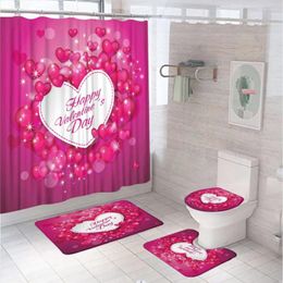 Shower Curtains Sweetheart Curtain Set Red Valentines Day Heart Wedding Bathroom Cloth Screen Non-Slip Bath Mat Rug Toilet Cover