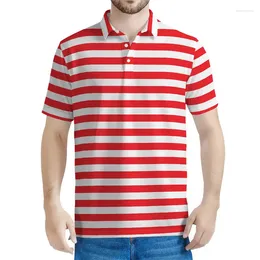 Men's Polos Fashion Geometric Pattern Polo Shirt Men Summer Colourful Striped 3D Printed Short Sleeves Tops Casual Lapel Tees Button T-shirt