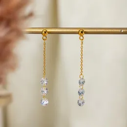 Dangle Earrings Minar Luxury Shinning Rhinestones Long Tassel For Women 18K Gold PVD Plated Stainless Steel Waterproof Jewellery