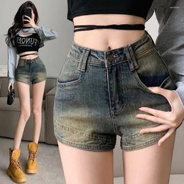 Women's Jeans Vintage Denim Short For Women High Waisted Do Old Pockets Pants Summer 2024 Office Ladies Slim Korean