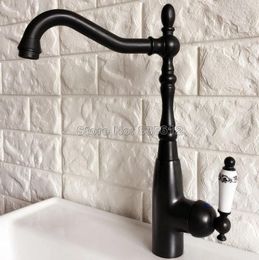Kitchen Faucets Sink Faucet Black Oil Rubbed Bronze Single Ceramic Lever Cold & Water Mixer Bathroom Taps Deck Mounted Tnf377
