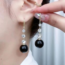 Dangle Earrings 2024 Inlaid Zircon Long Tassel Black Pearl Women's Personality Fashion Wedding Jewellery Birthday Gifts